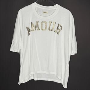 Zadig & Voltaire M Oversized Portland Amour Sweatshirt Pullover Top White Gold